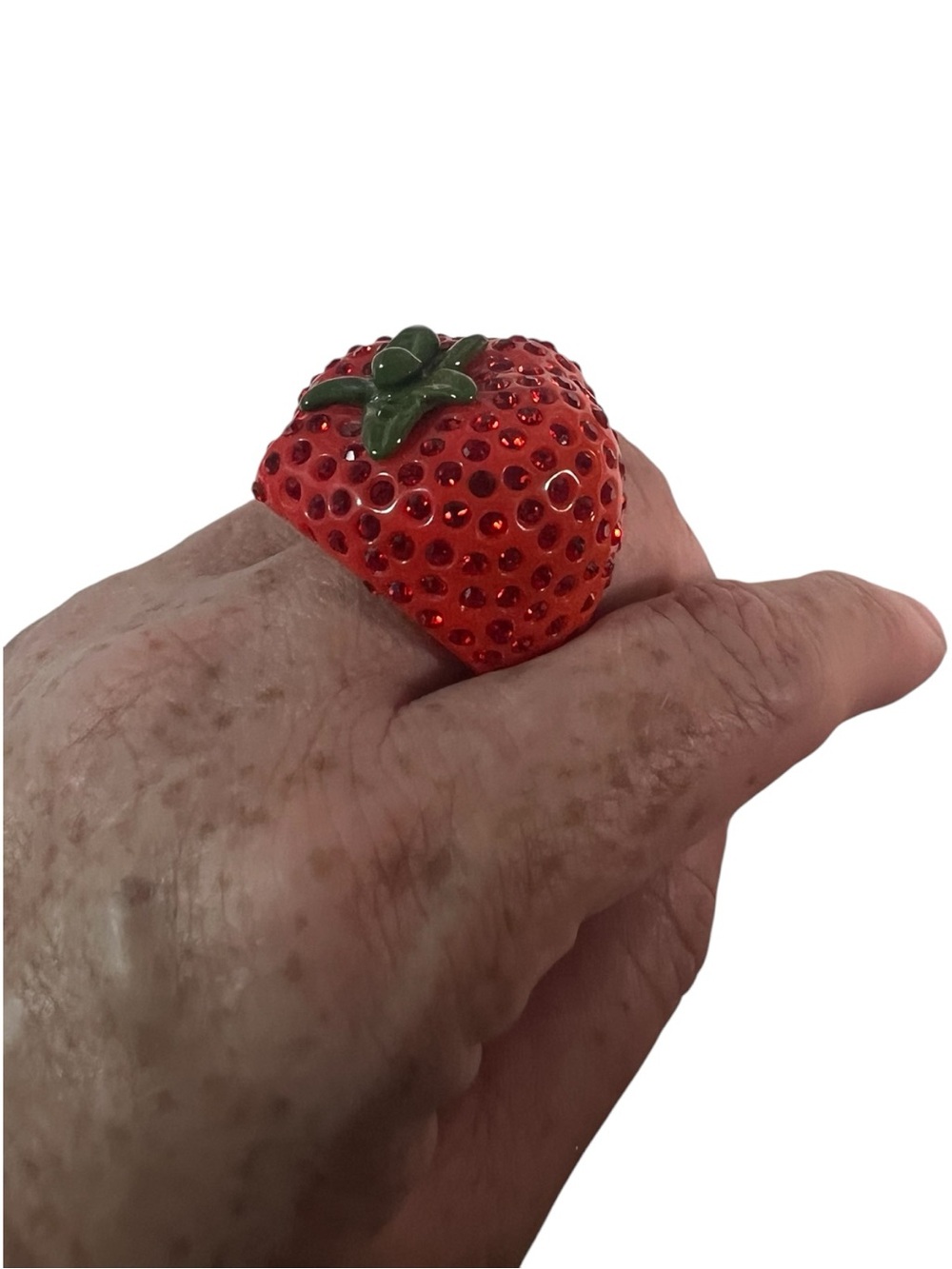 Betsey Johnson Red Strawberry Cocktail Ring with Green Leaf - Picture 4 of 10